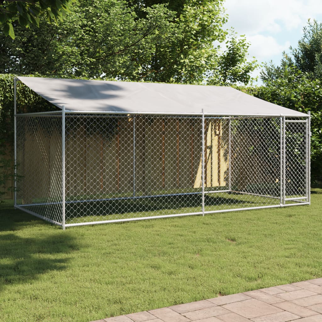 vidaXL Hundezwinger mit Dach und Tür Grau 4x2x2 m Verzinkter Stahl