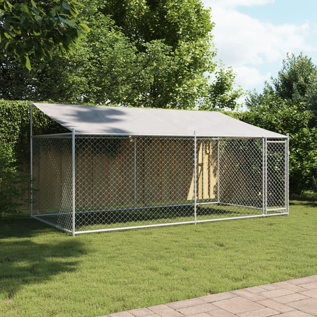 vidaXL Hundezwinger mit Dach und Tür Grau 4x2x2 m Verzinkter Stahl - Image 3