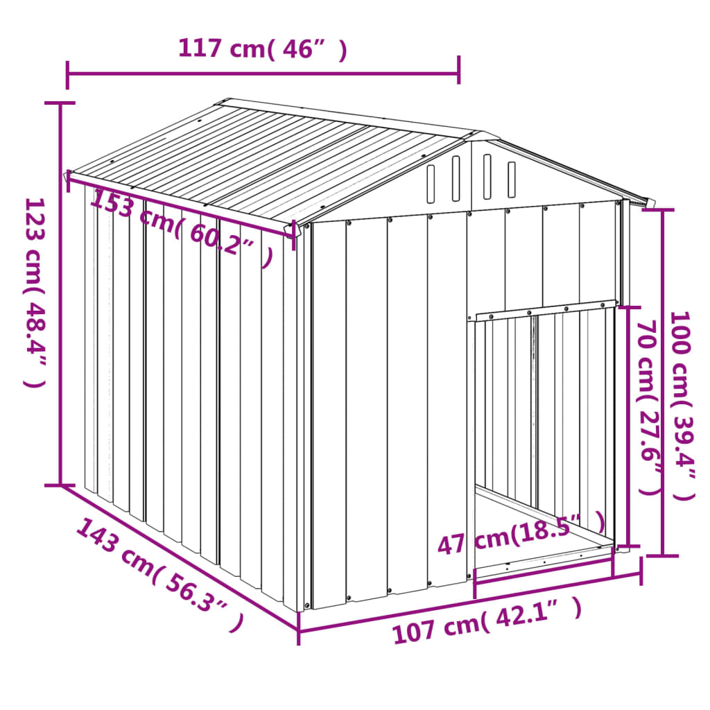 vidaXL Hundehütte mit Dach Anthrazit 117x153x123cm Verzinkter Stahl - Image 5
