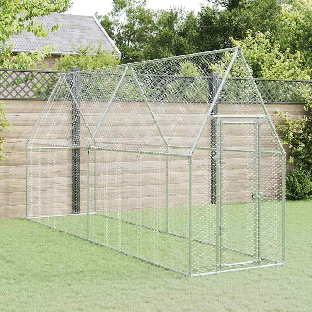 vidaXL Hühnerkäfig Silbern 400x100x190 cm Verzinkter Stahl