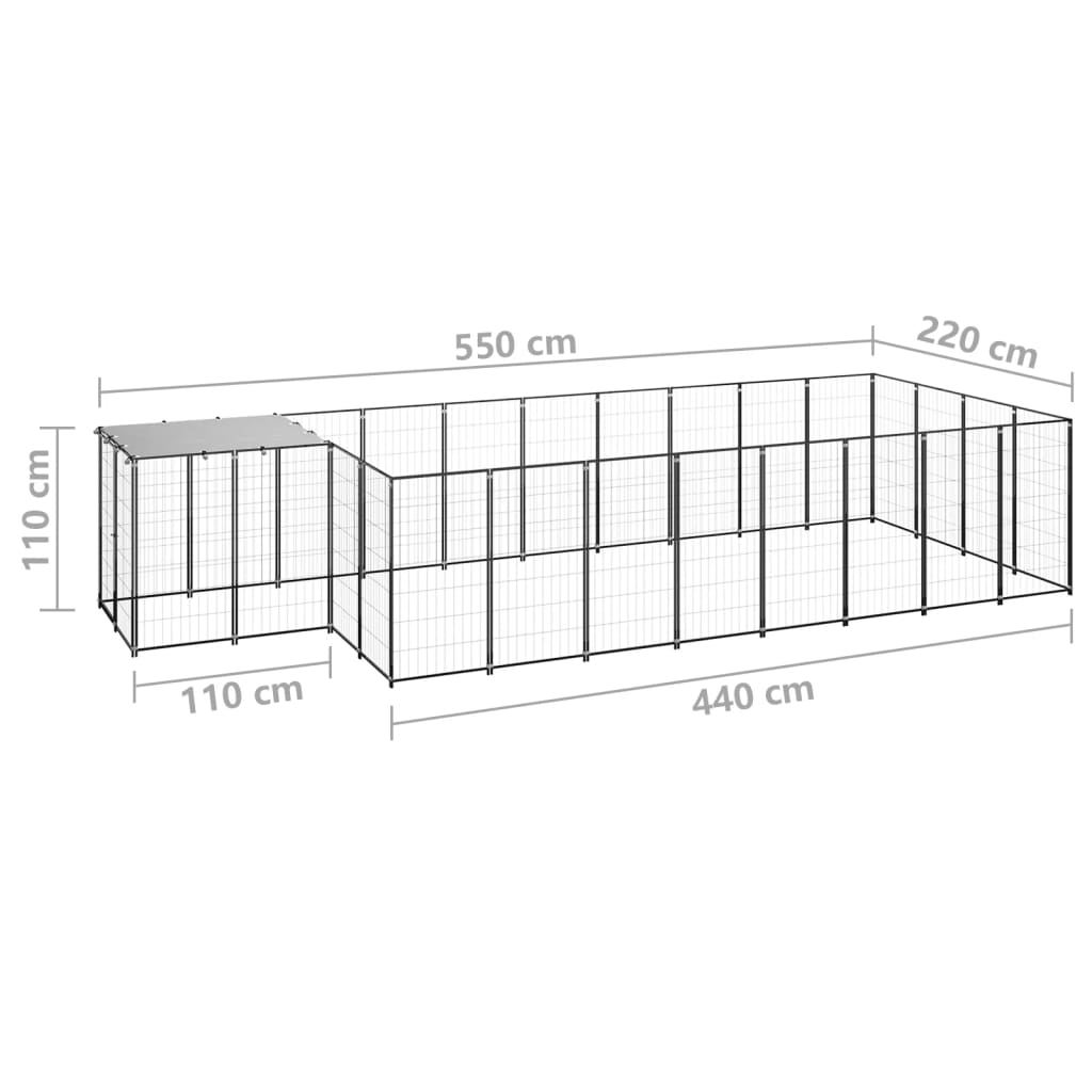 vidaXL Hundezwinger Schwarz 10,89 m² Stahl - Image 6