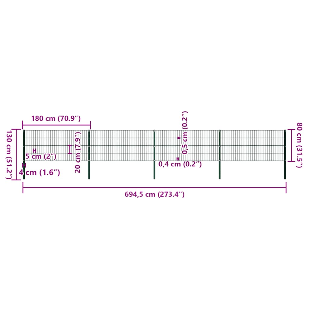 vidaXL Zaunelement mit Pfosten Eisen 694,5 x 80 cm Grün - Image 5