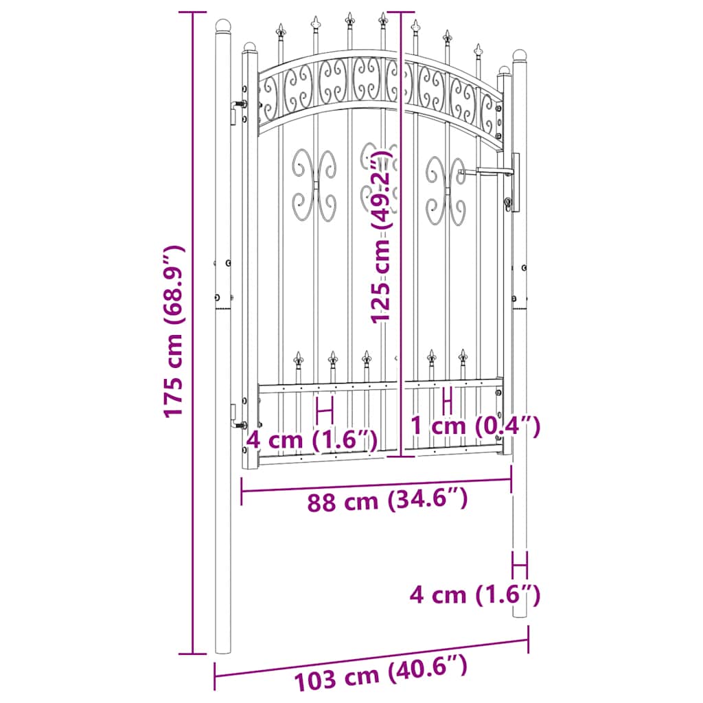 vidaXL Zauntor mit Speerspitze Schwarz 103x125 cm Pulverbeschichteter Stahl - Image 6