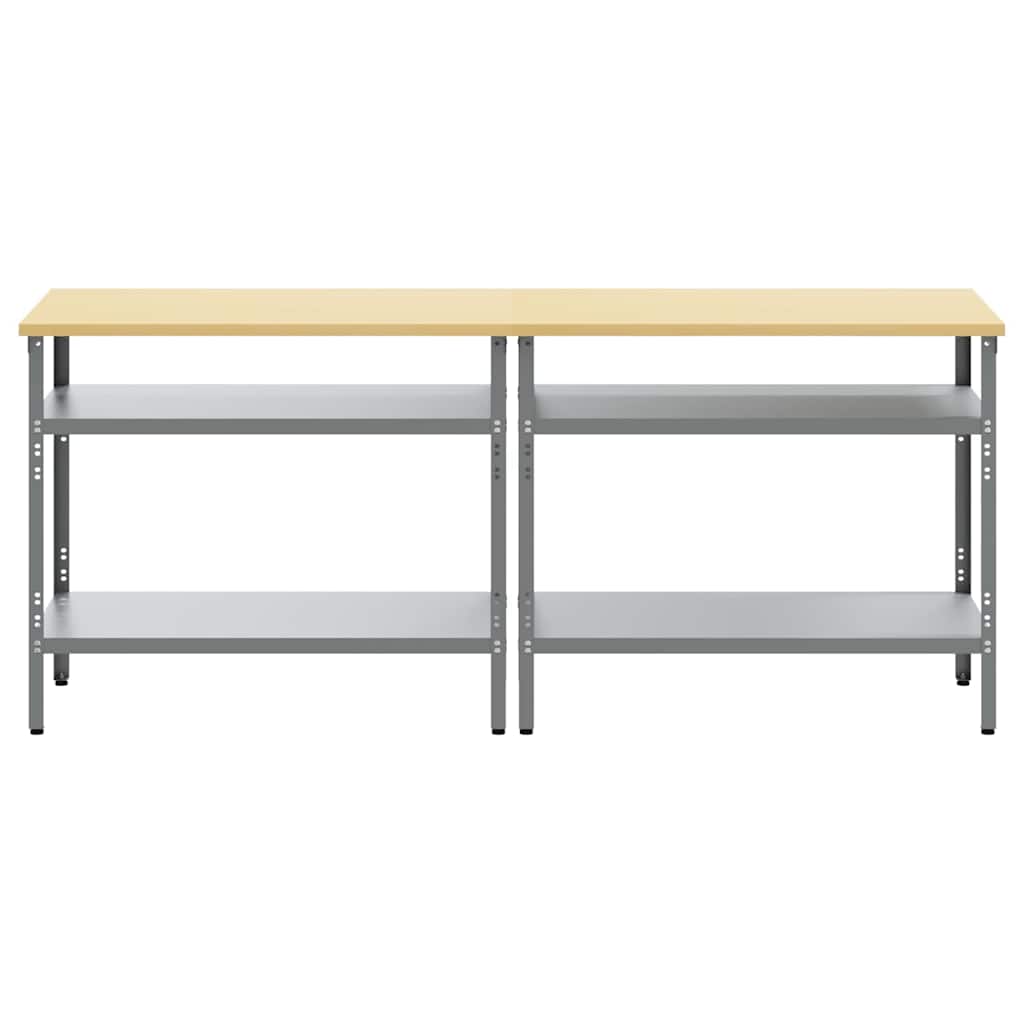 vidaXL Werkbank-Set mit Regal 2 pcs Grau 200 x 55 x 85 cm Stahl - Image 5