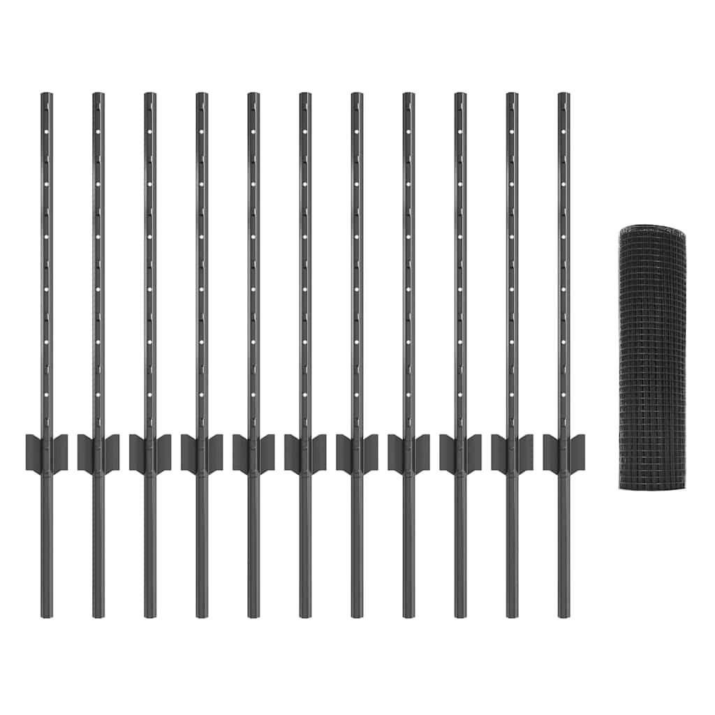 vidaXL Zaun mit Pfosten Grau 0,5 x 25 m Stahl - Image 4