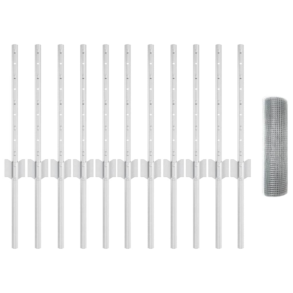 vidaXL Zaun mit Pfosten Silber 0,4 x 25 m Stahl