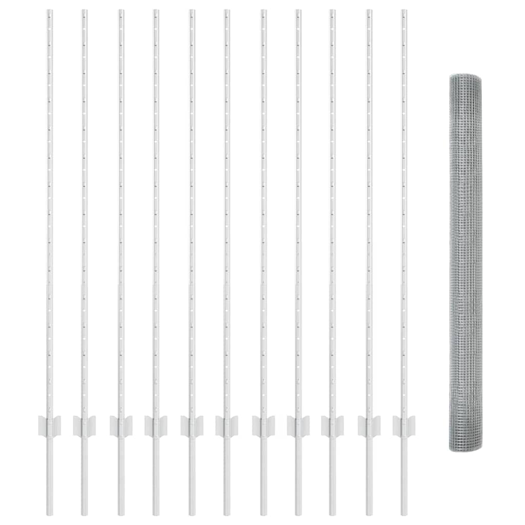 vidaXL Zaun mit Pfosten Silber 1,4 x 25 m Stahl