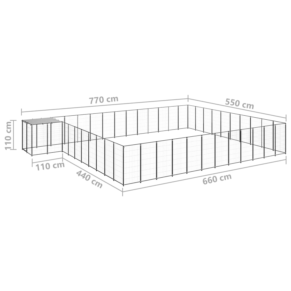 vidaXL Hundezwinger Schwarz 37,51 m² Stahl - Image 6