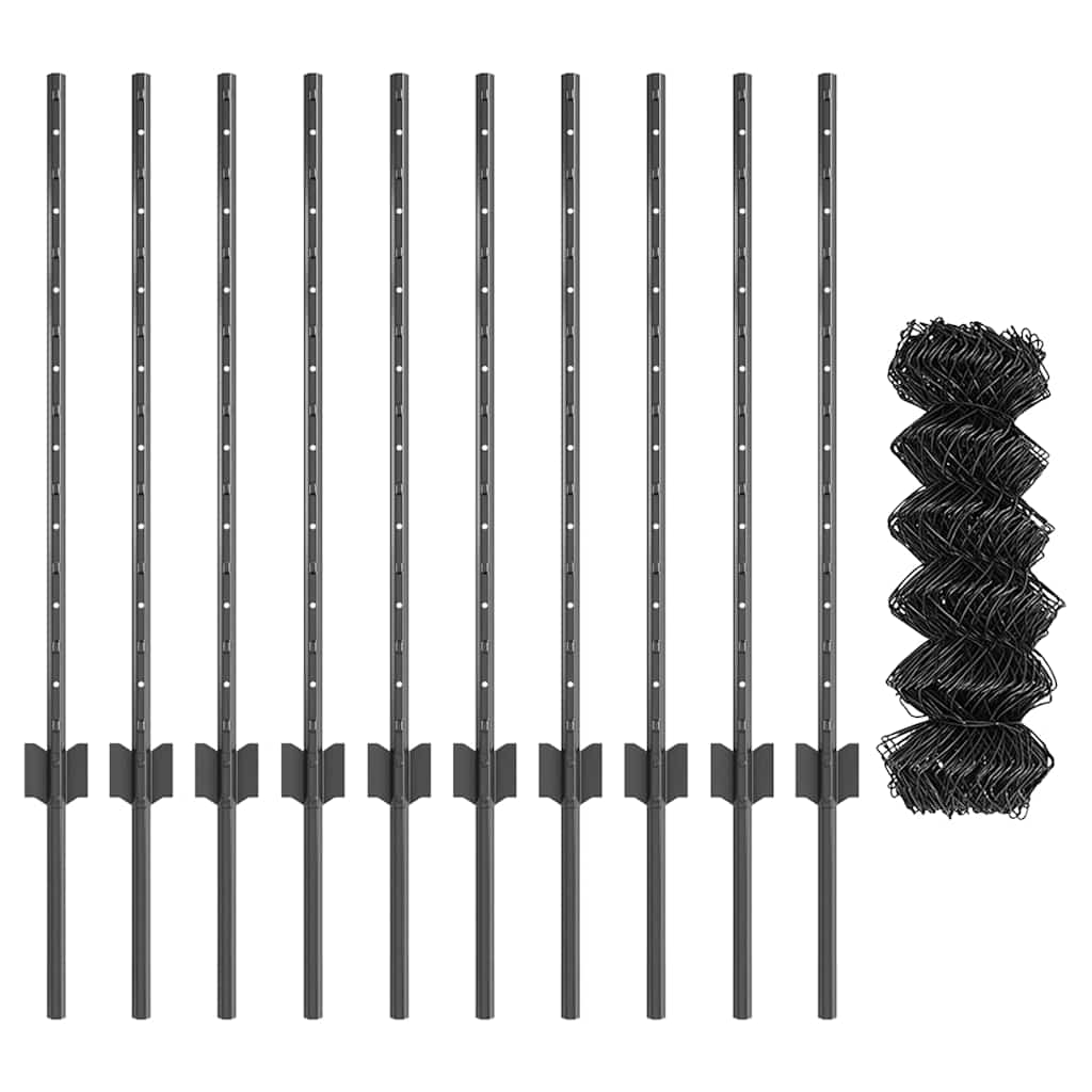 vidaXL Zaun mit Pfosten Grau 0,8 x 10 m Stahl - Image 4