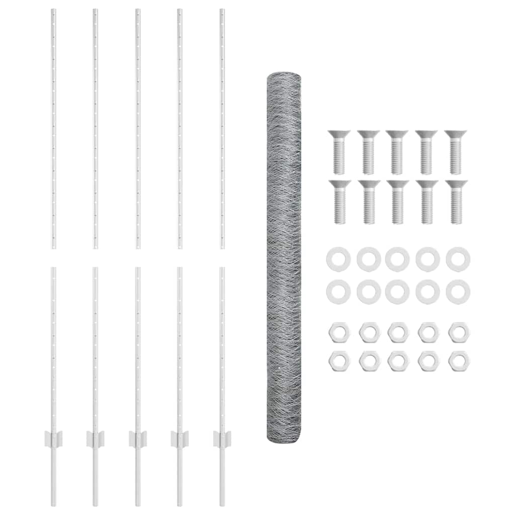 vidaXL Zaun mit Pfosten Silber 1,5 x 10 m Stahl - Image 5