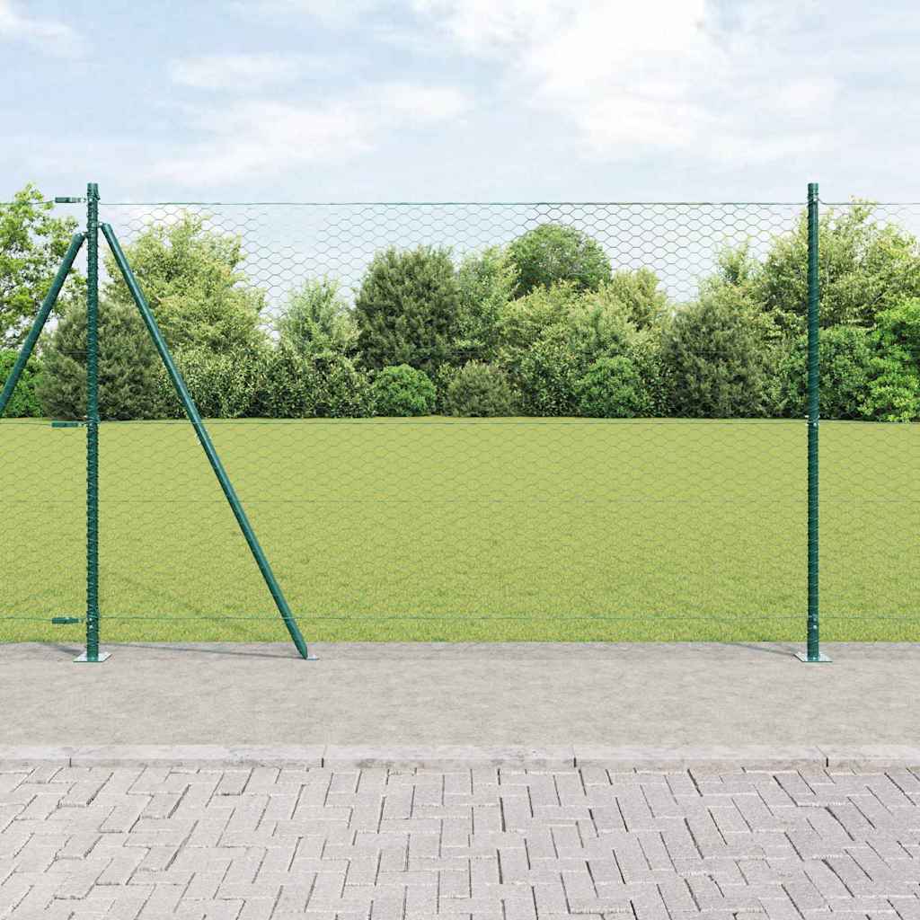vidaXL Zaun mit Pfosten Grün 1.6 x 25 m PVC-beschichteter Stahl