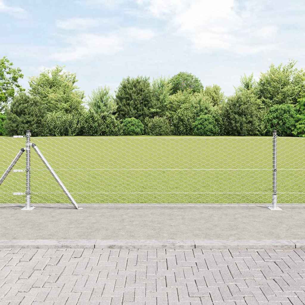 vidaXL Zaun mit Pfosten Silber 0,6 x 50 m PVC-beschichteter Stahl