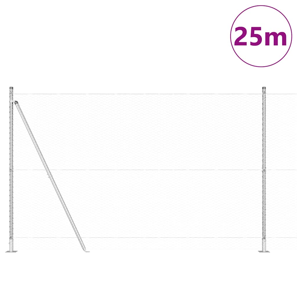 vidaXL Zaun mit Pfosten Silber 1,4 x 25 m PVC-beschichteter Stahl - Image 3