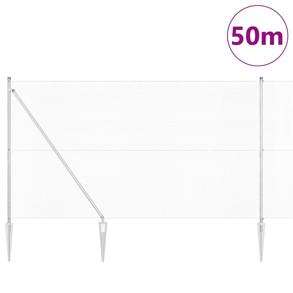 vidaXL Zaun mit Pfosten Silber 1,5 x 50 m Stahl - Image 3