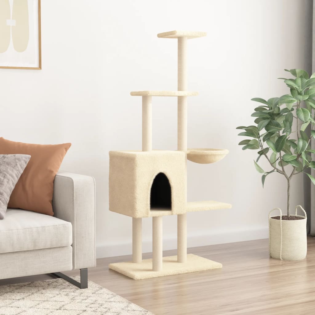 vidaXL Kratzbaum mit Sisal-Kratzsäulen Creme 145 cm - Image 3