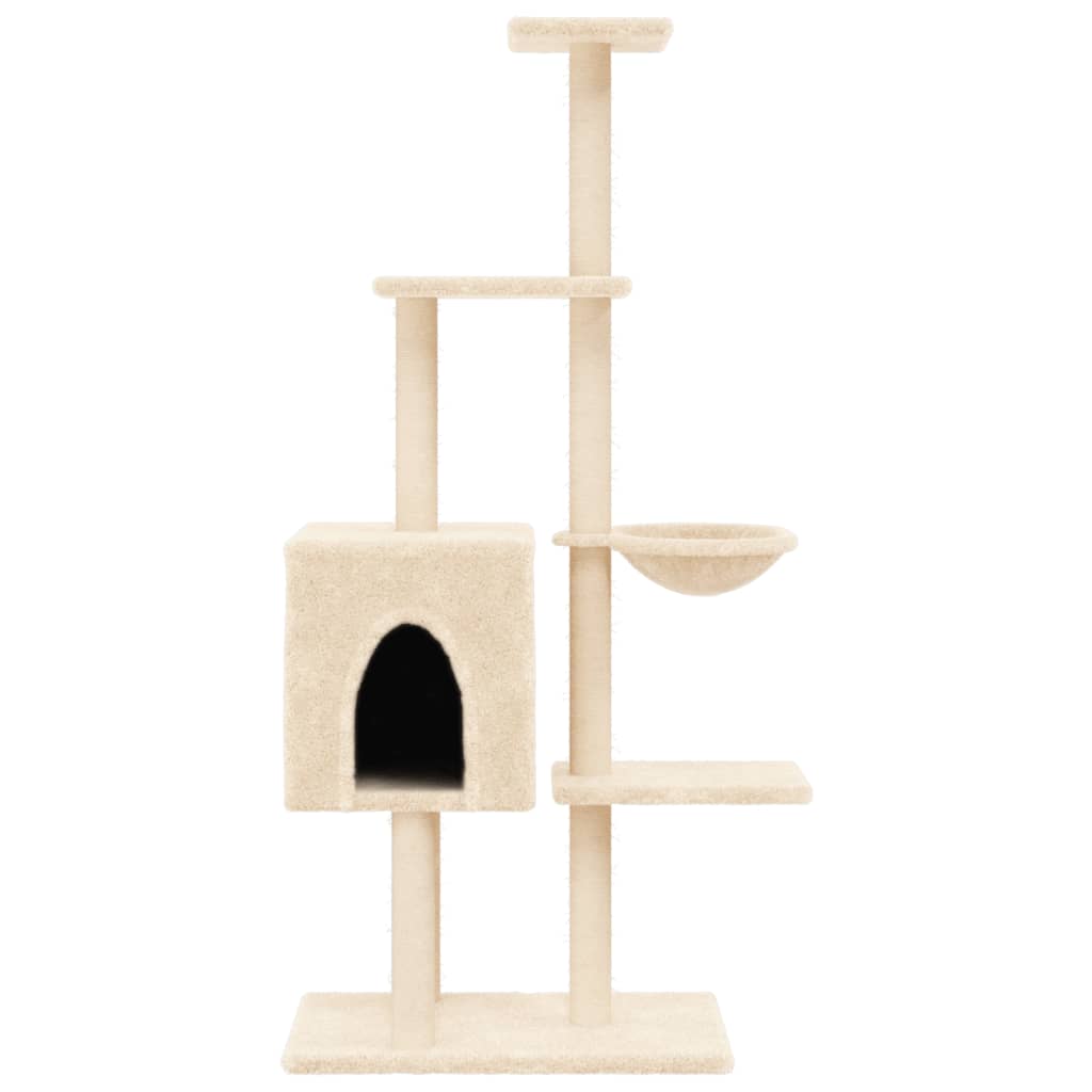 vidaXL Kratzbaum mit Sisal-Kratzsäulen Creme 145 cm - Image 4