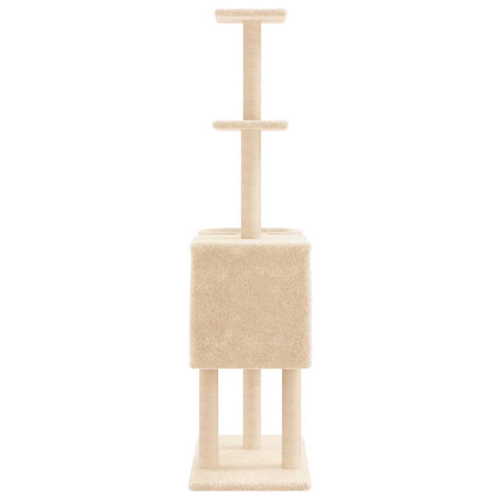 vidaXL Kratzbaum mit Sisal-Kratzsäulen Creme 145 cm - Image 5
