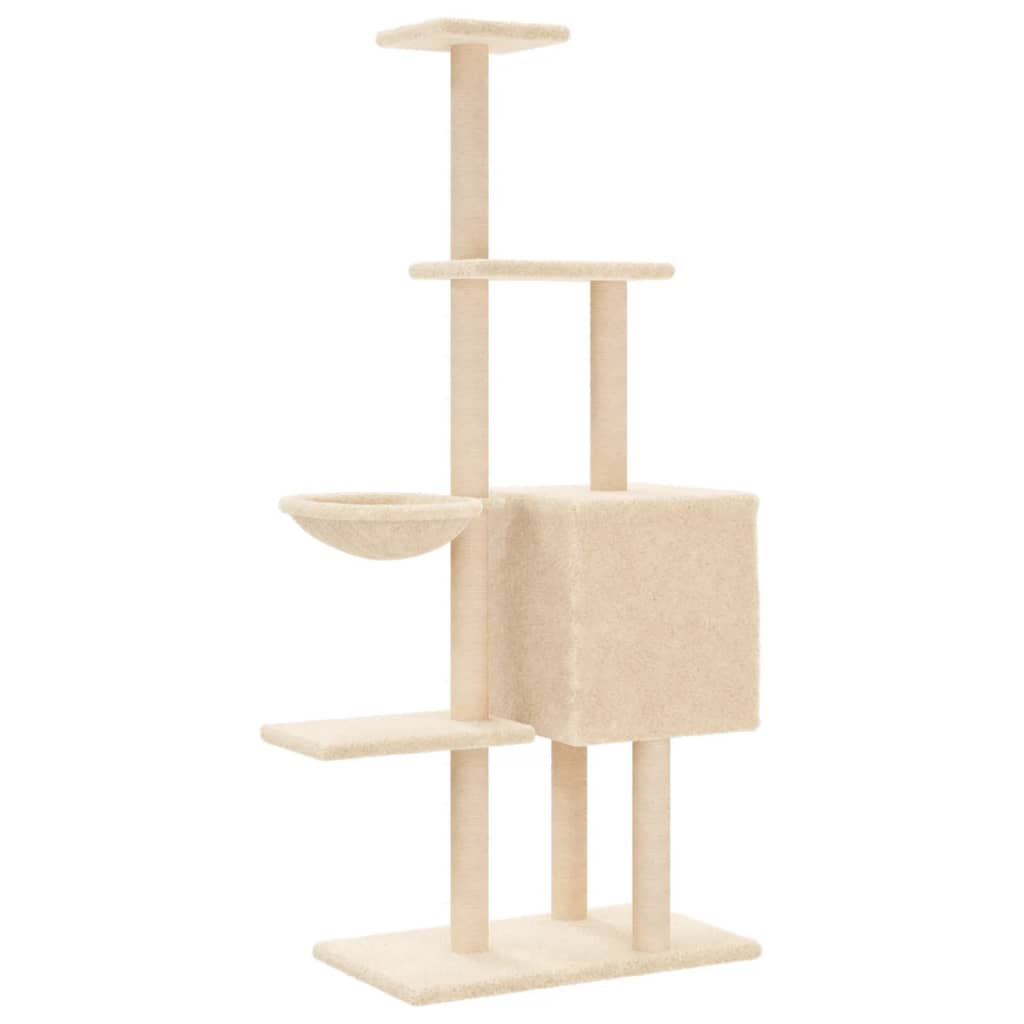 vidaXL Kratzbaum mit Sisal-Kratzsäulen Creme 145 cm - Image 6