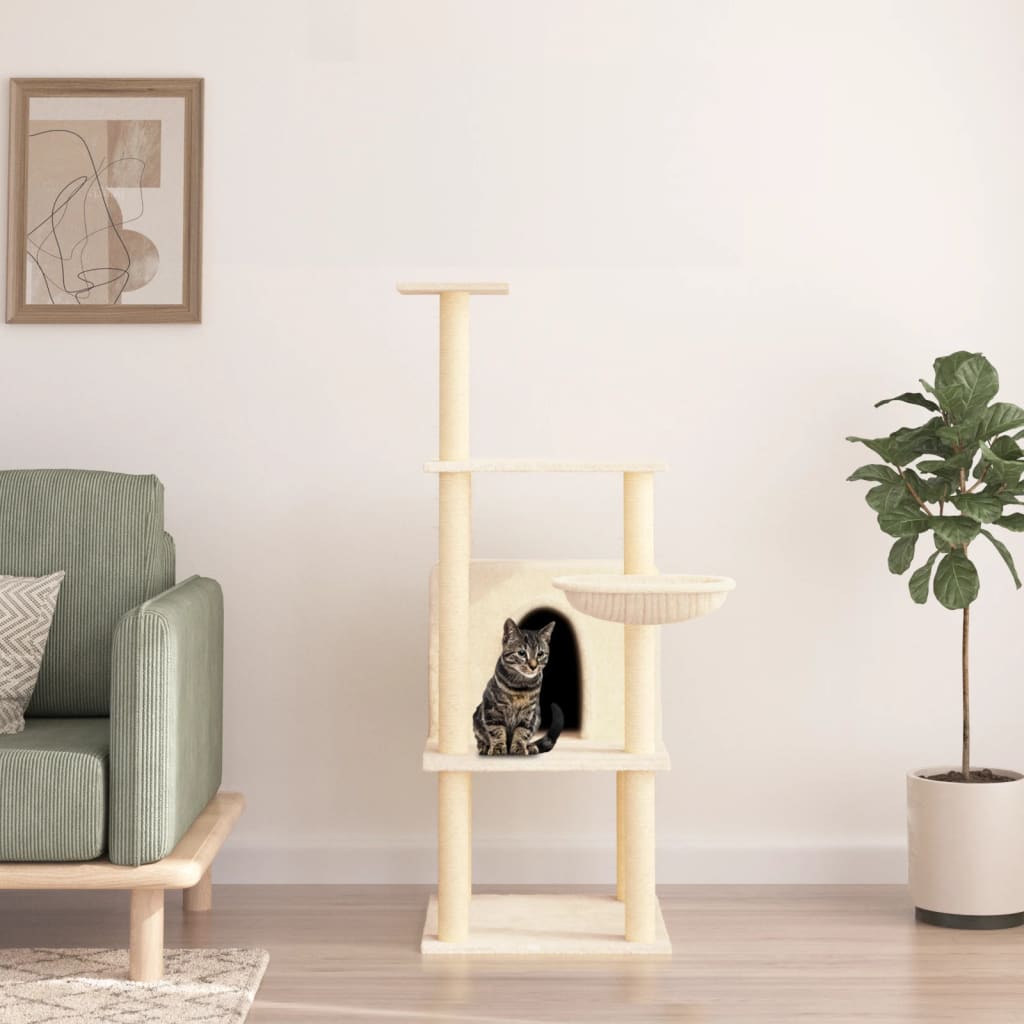 vidaXL Kratzbaum mit Sisal-Kratzsäulen Creme 132 cm