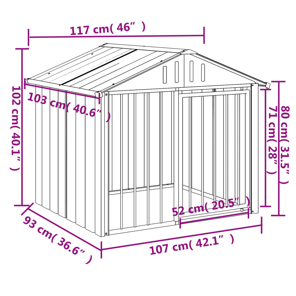 vidaXL Hundehütte mit Dach Schwarz 117x103x102 cm Verzinkter Stahl - Image 5