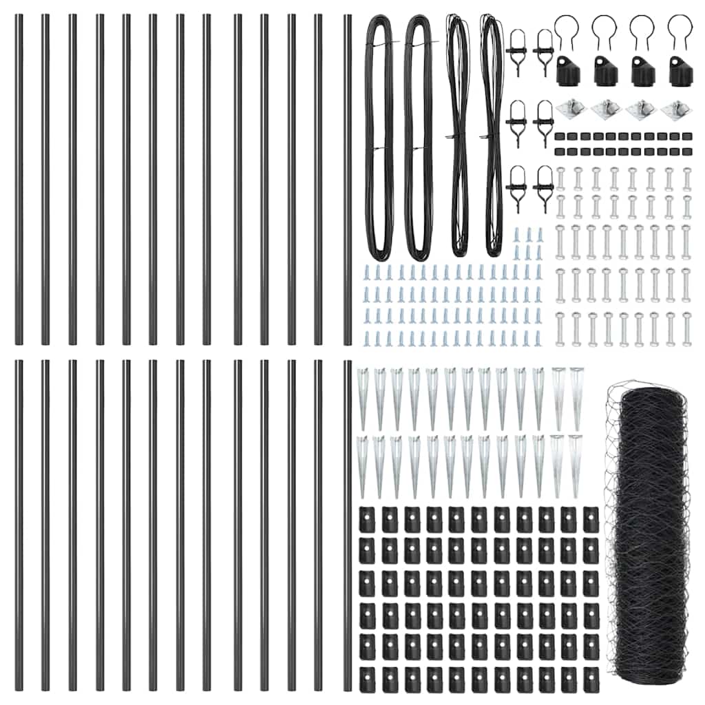 vidaXL Zaun mit Pfosten Grau 0,5 x 50 m PVC-beschichteter Stahl - Image 3