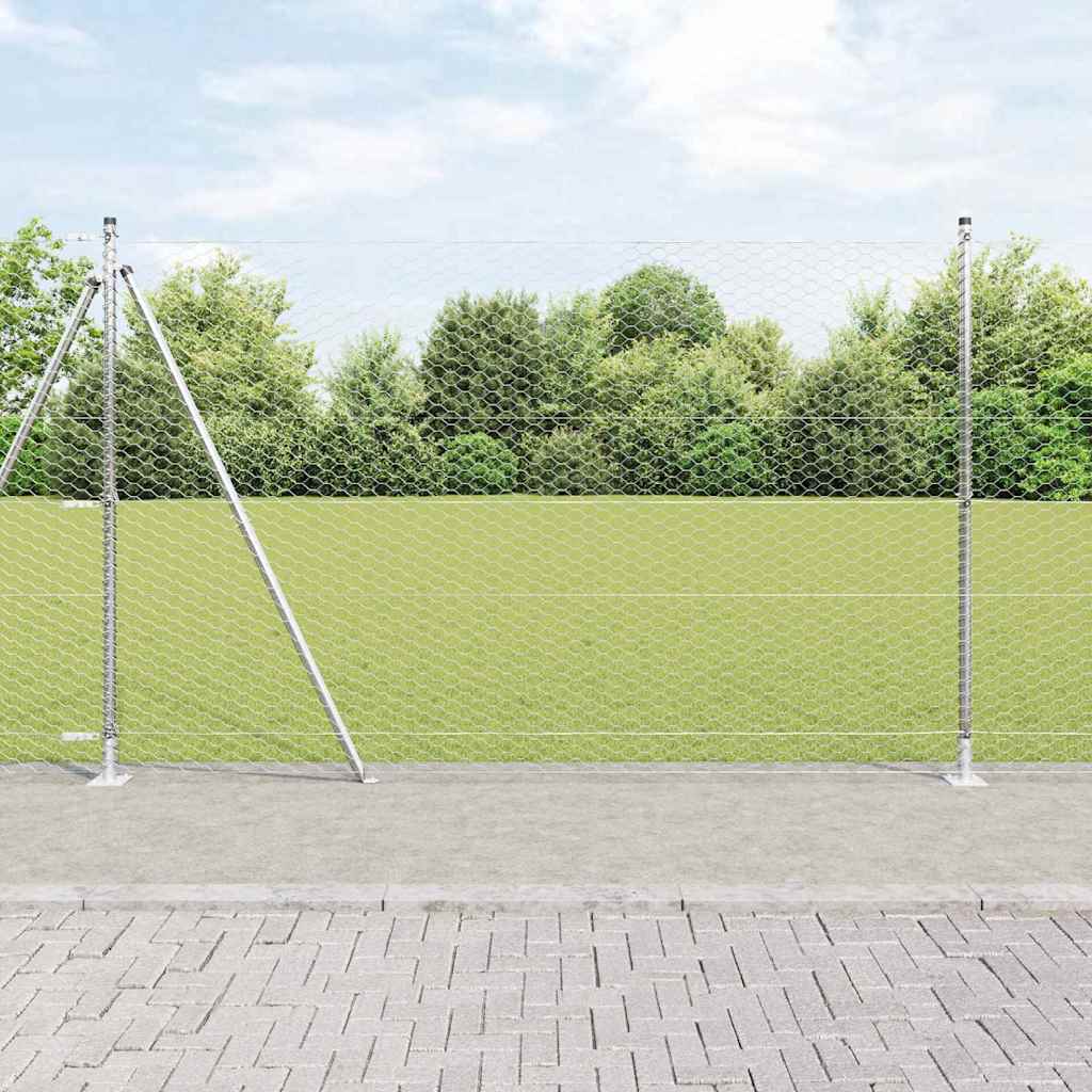 vidaXL Zaun mit Pfosten Silber 1,4 x 10 m PVC-beschichteter Stahl