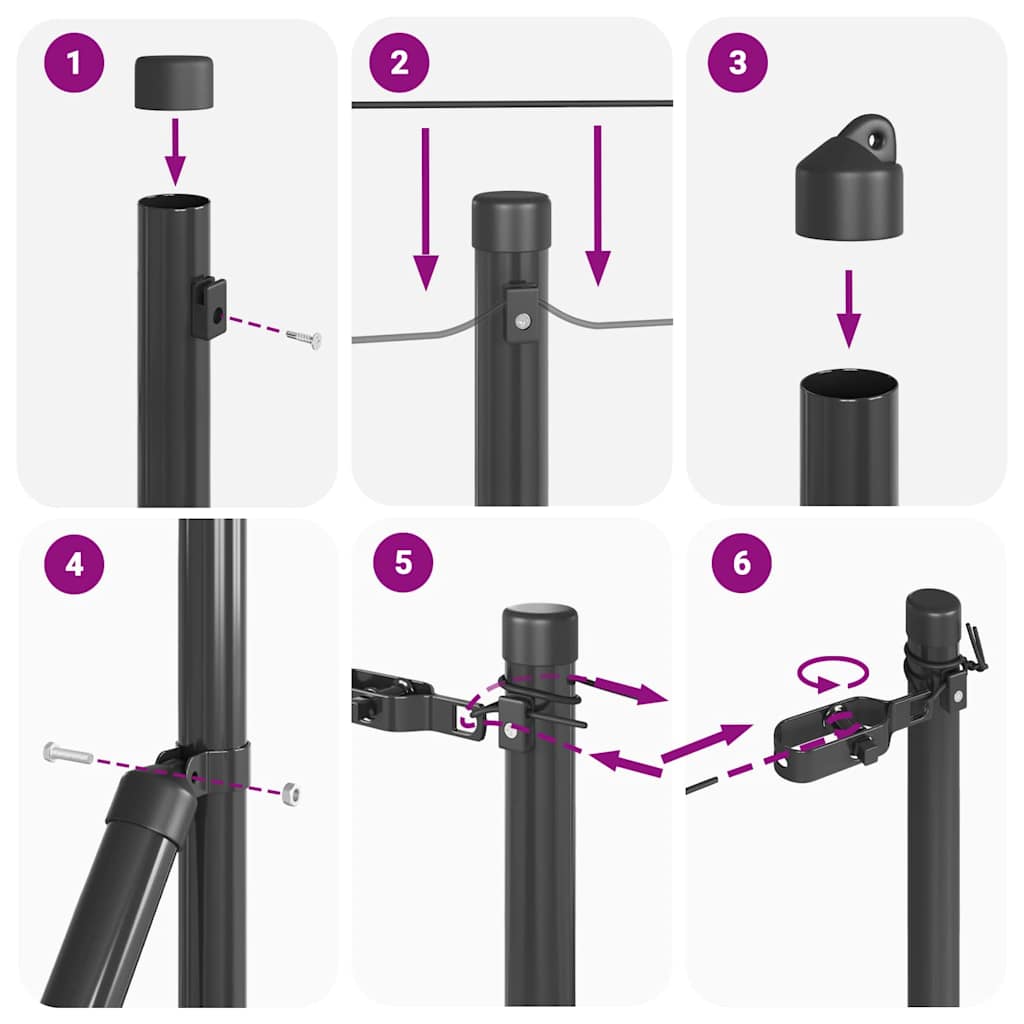 vidaXL Zaunpfosten 7 pcs Grau Ø32mm 80 cm Verzinkter Stahl - Image 6