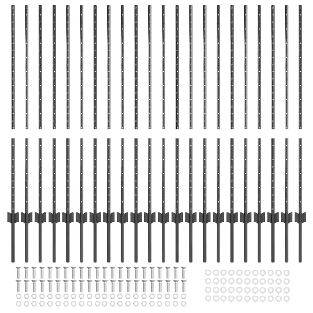 vidaXL Zaunpfosten 44 pcs Grau 160 cm Stahl - Image 4