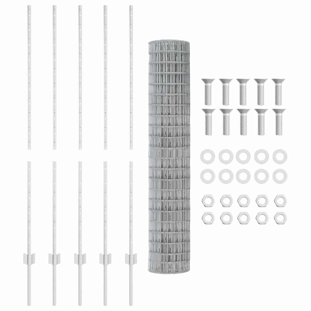 vidaXL Zaun mit Pfosten Silber 1,4 x 10 m Stahl - Image 4