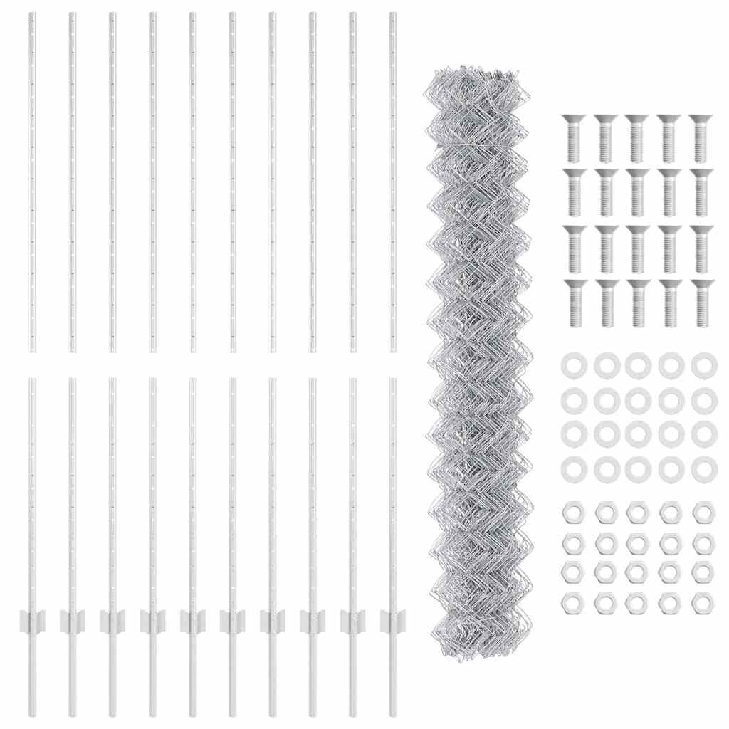 vidaXL Zaun mit Pfosten Silber 1,5 x 10 m Stahl - Image 4