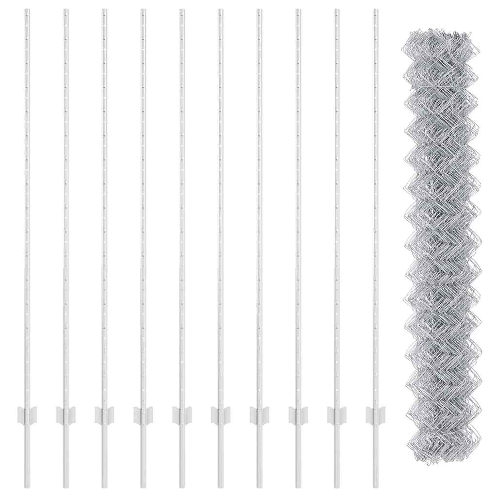 vidaXL Zaun mit Pfosten Silber 1,5 x 10 m Stahl - Image 5