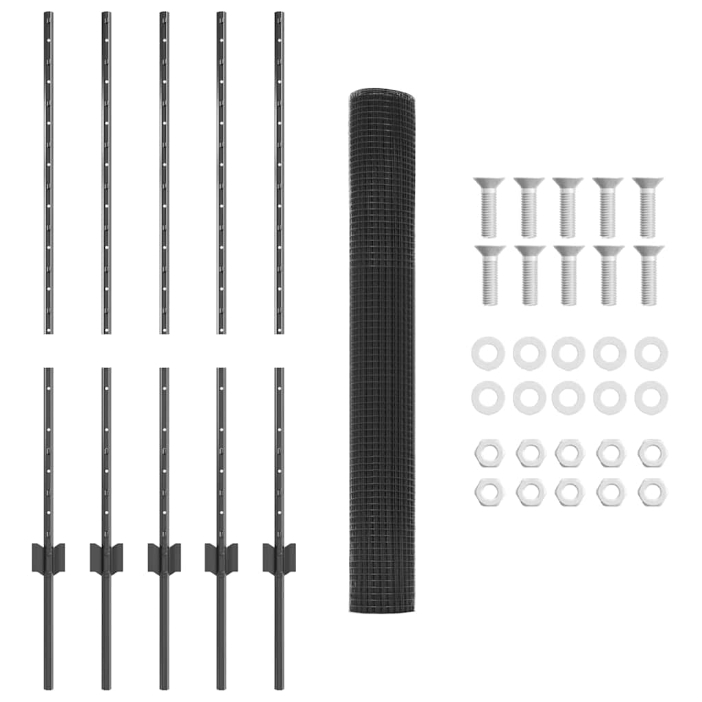 vidaXL Zaun mit Pfosten Grau 1 x 10 m Stahl - Image 5