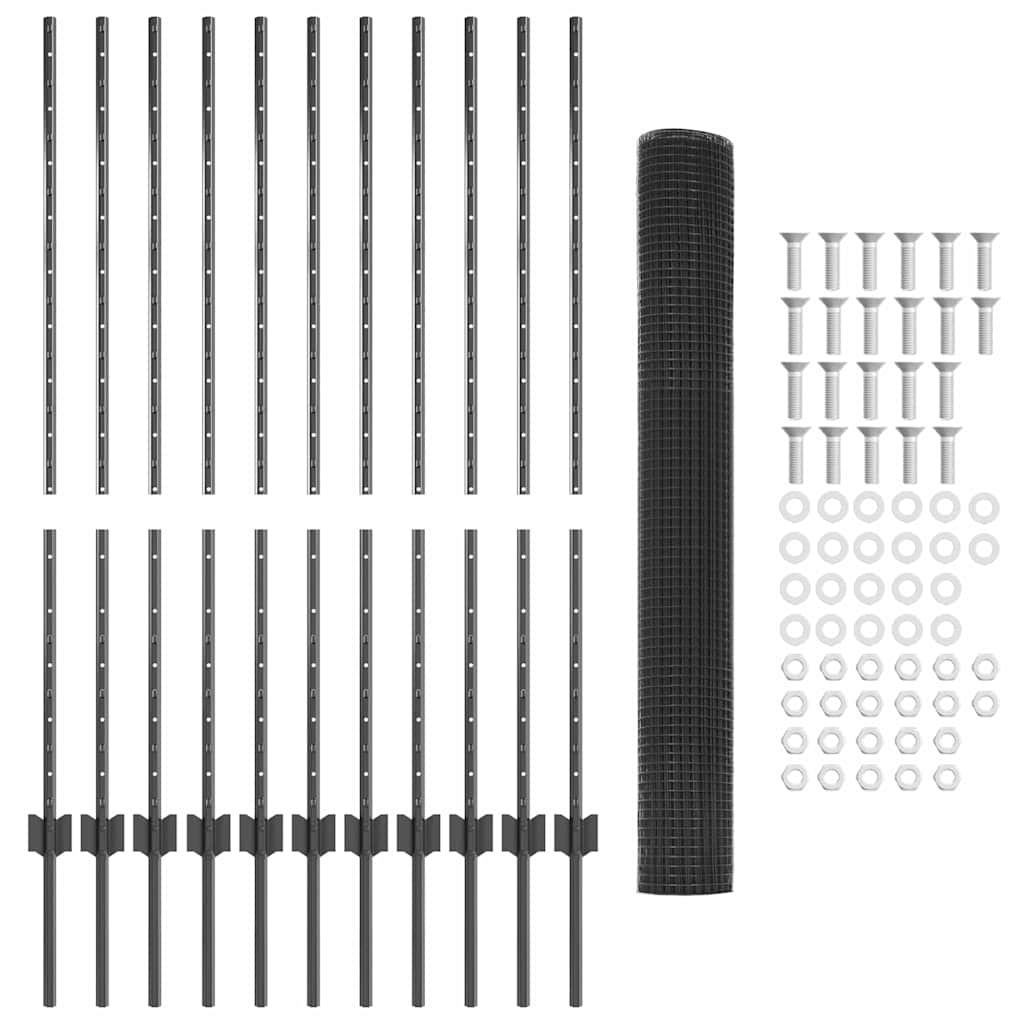 vidaXL Zaun mit Pfosten Grau 1,2 x 25 m Stahl - Image 5