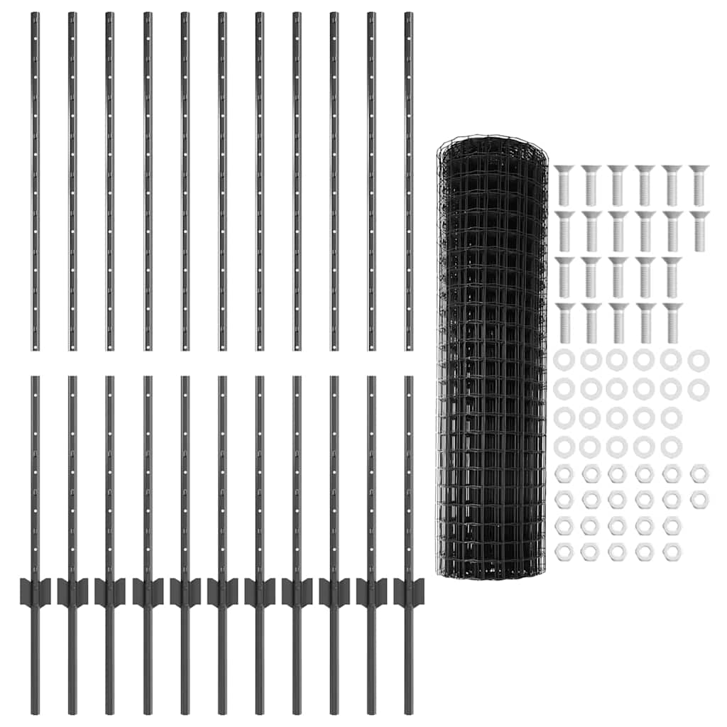 vidaXL Zaun mit Pfosten Grau 1,2 x 25 m Stahl - Image 5