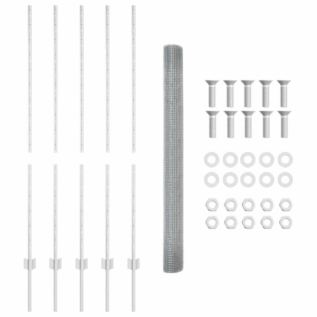 vidaXL Zaun mit Pfosten Silber 1,4 x 10 m Stahl - Image 5