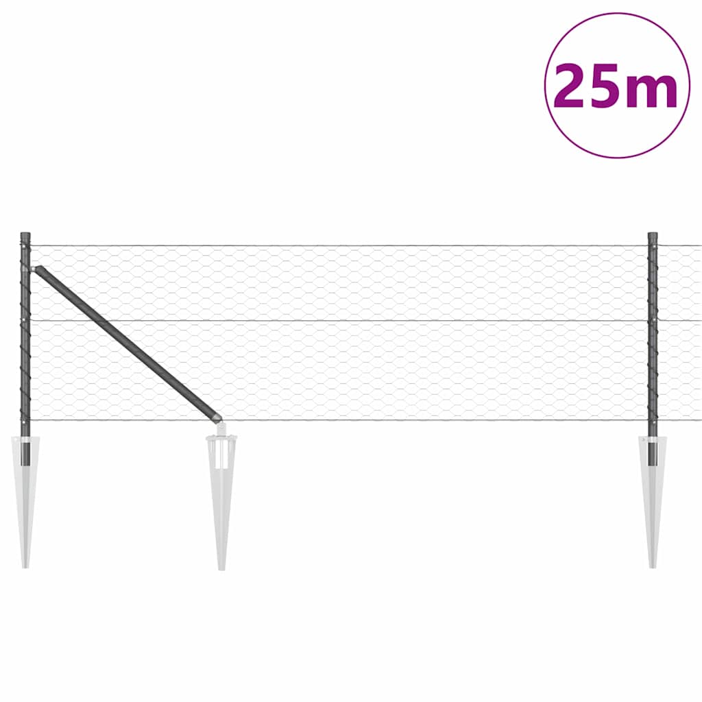vidaXL Zaun mit Pfosten Grau 0,6 x 25 m PVC-beschichteter Stahl - Image 3