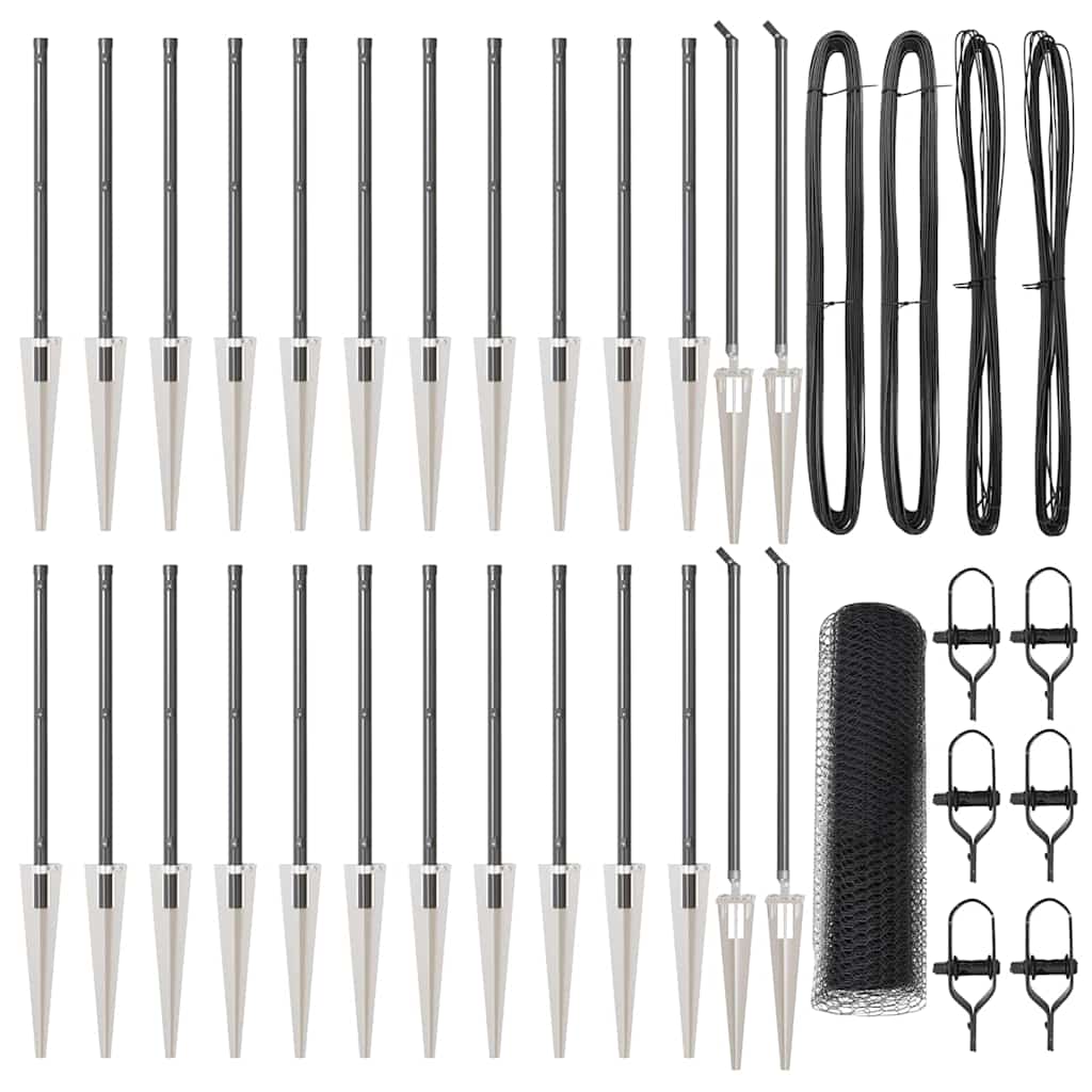 vidaXL Zaun mit Pfosten Grau 0,5 x 50 m PVC-beschichteter Stahl