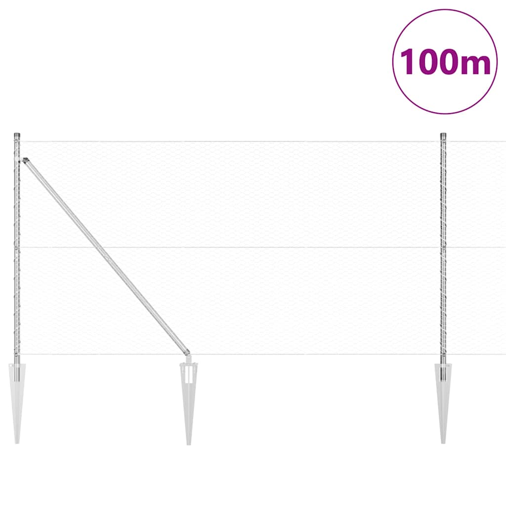 vidaXL Zaun mit Pfosten Silber 1,4 x 100 m PVC-beschichteter Stahl - Image 3