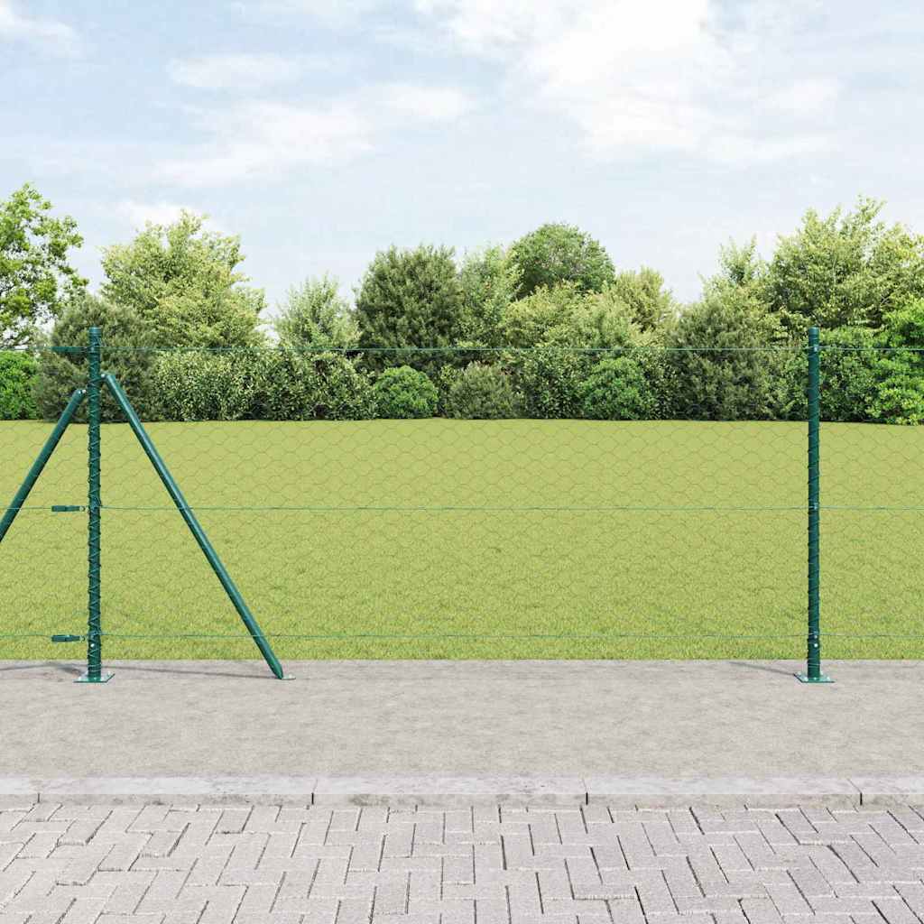 vidaXL Zaun mit Pfosten Grün 1 x 100 m PVC-beschichteter Stahl