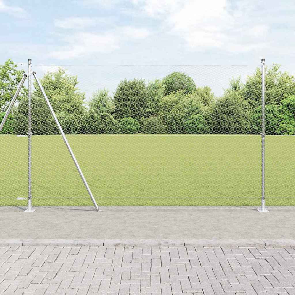 vidaXL Zaun mit Pfosten Silber 1,5 x 50 m PVC-beschichteter Stahl