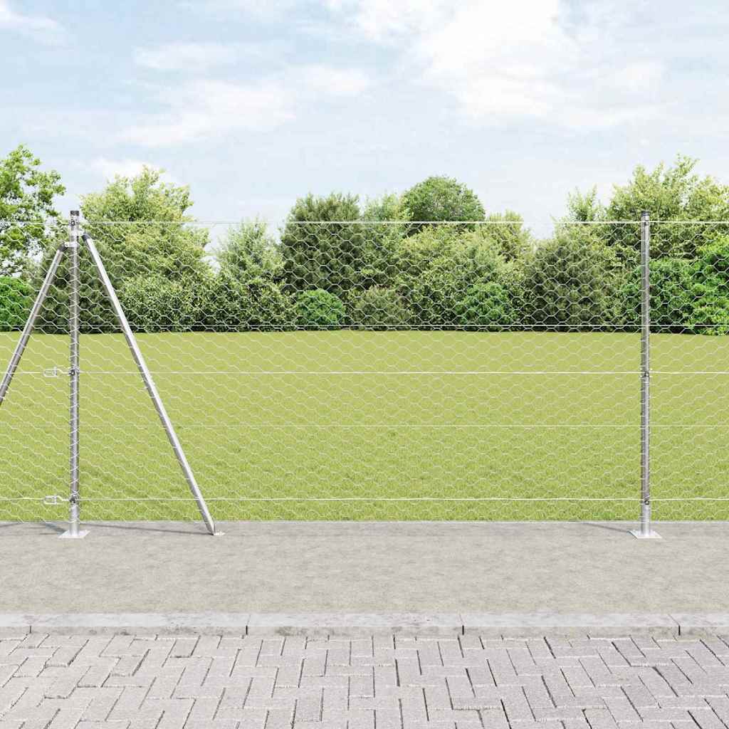 vidaXL Zaun mit Pfosten Silber 1,2 x 25 m PVC-beschichteter Stahl