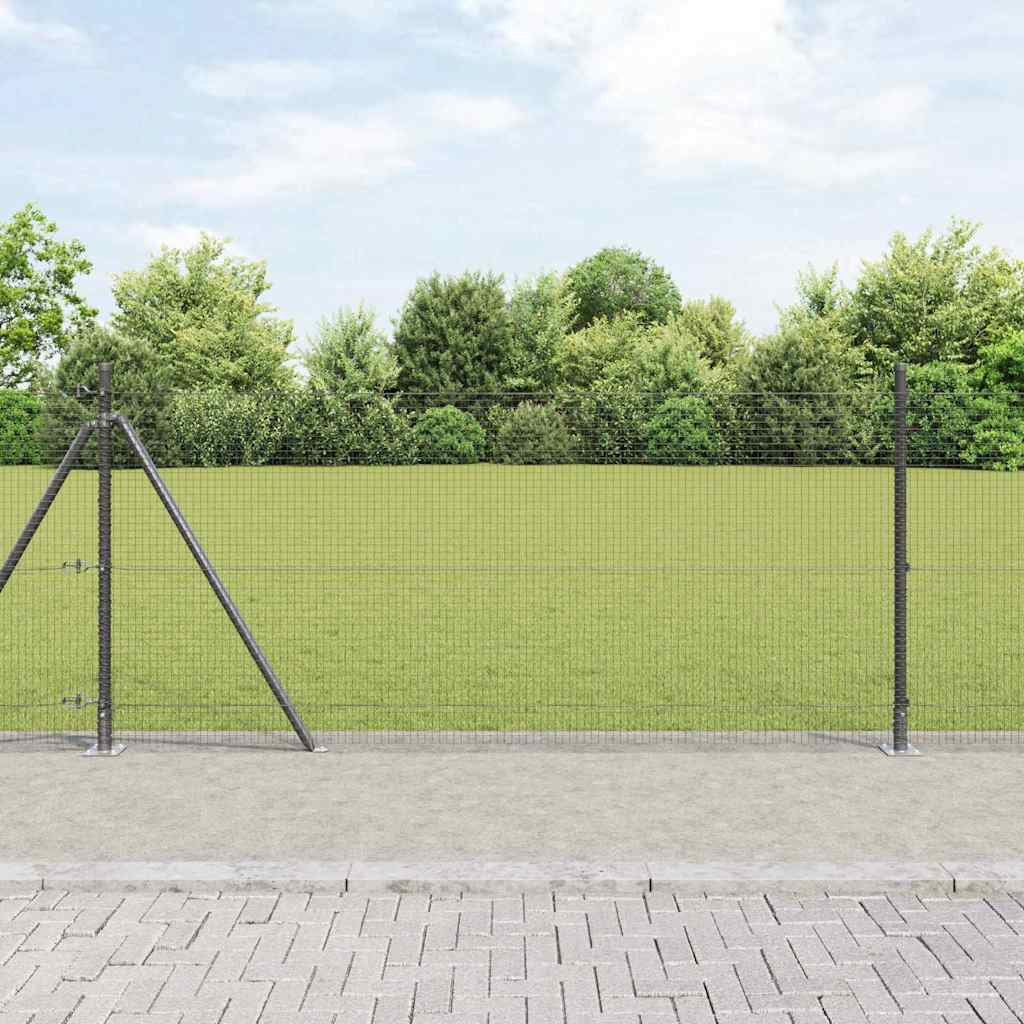 vidaXL Zaun mit Pfosten Grau 0,8 x 25 m Stahl