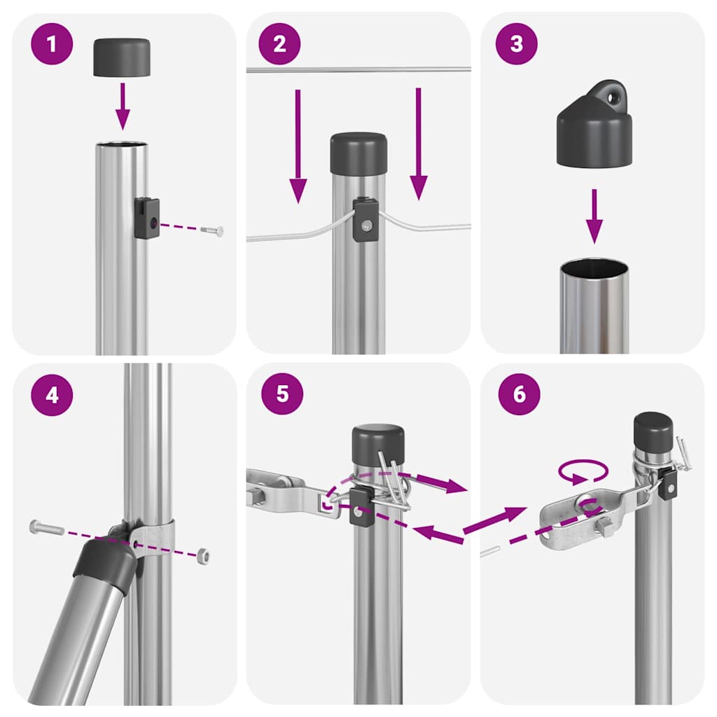 vidaXL Zaunpfosten 7 pcs Silber Ø32mm 120 cm Verzinkter Stahl - Image 6