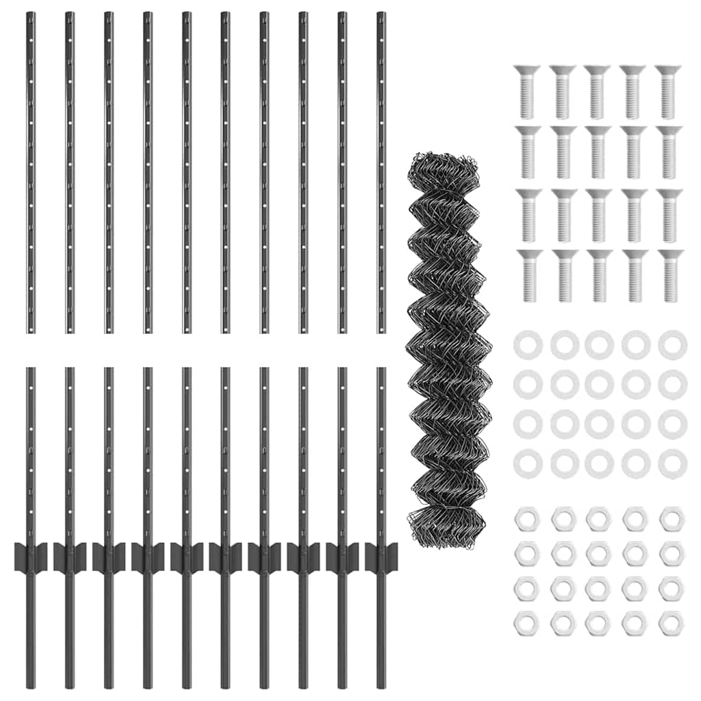 vidaXL Zaun mit Pfosten Grau 1 x 10 m Stahl - Image 4