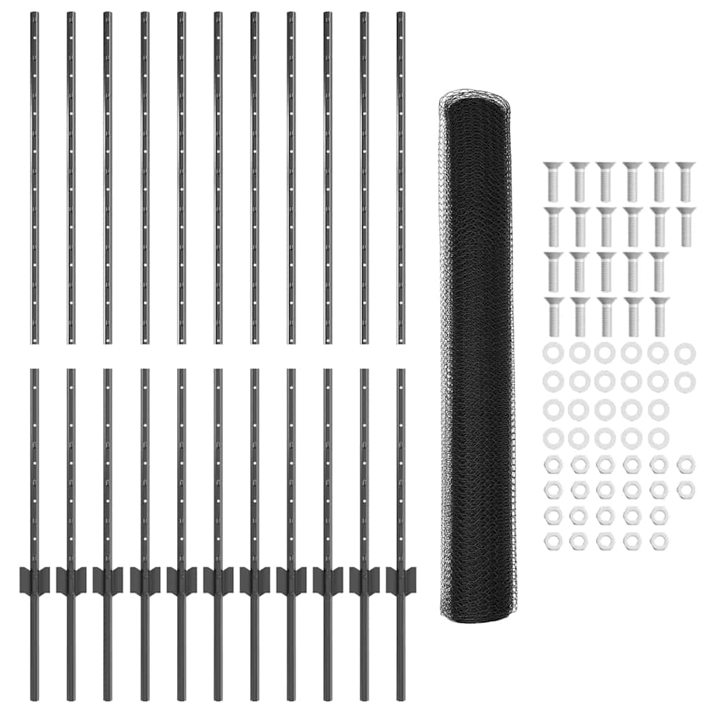 vidaXL Zaun mit Pfosten Grau 1,2 x 25 m Stahl - Image 5