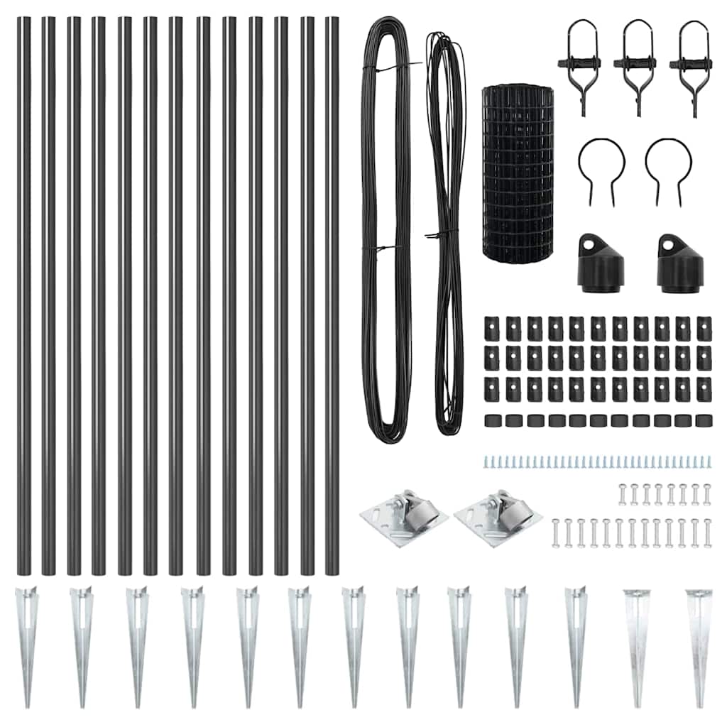 vidaXL Zaun mit Pfosten Grau 0,8 x 25 m Stahl - Image 5