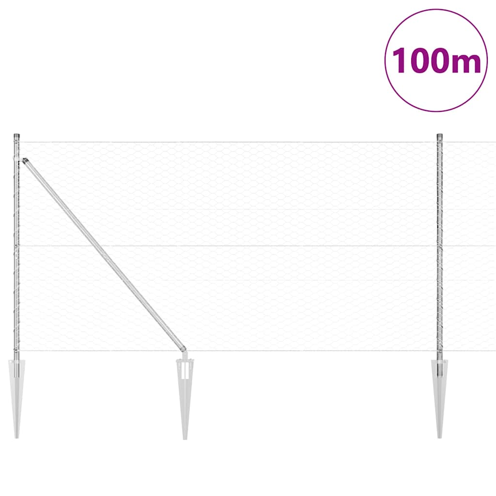 vidaXL Zaun mit Pfosten Silber 1,4 x 100 m PVC-beschichteter Stahl - Image 3