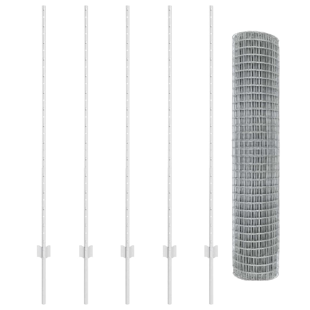 vidaXL Zaun mit Pfosten Silber 1,4 x 10 m Stahl - Image 4