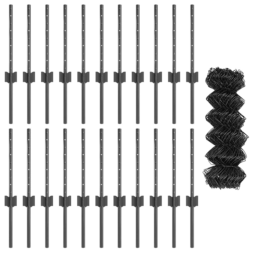 vidaXL Zaun mit Pfosten Grau 0,4 x 25 m Stahl - Image 4