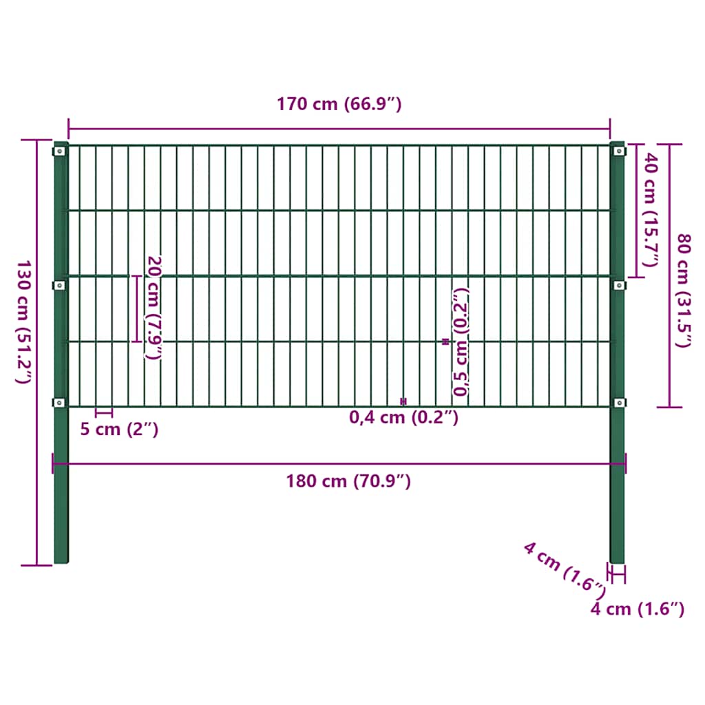 vidaXL Zaunelement mit Pfosten Eisen 176,5 x 80 cm Grün - Image 4